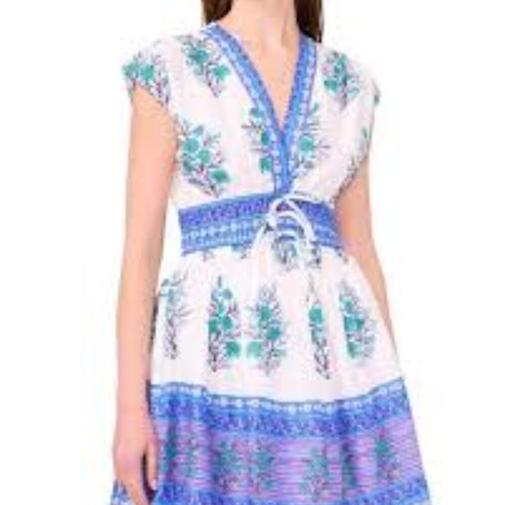 CeCe Cap Sleeve Blue and White Floral dress, XL